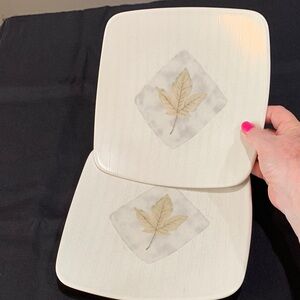 Mikasa Woodland High Fired Square Luncheon Plates with Leaf Motif. Set of 2